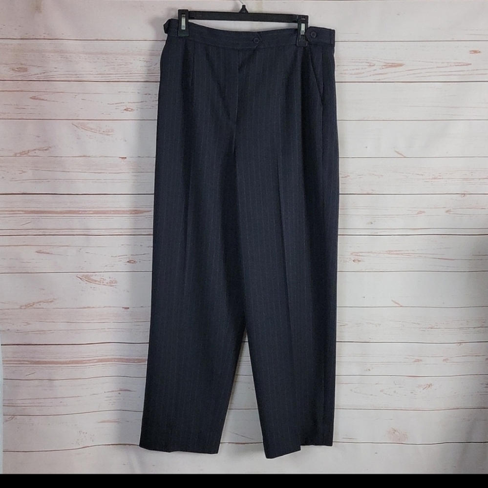 GIORGIO ARMANI Navy Pinstripe Classic High Waisted Dress Pants Trousers Size 12